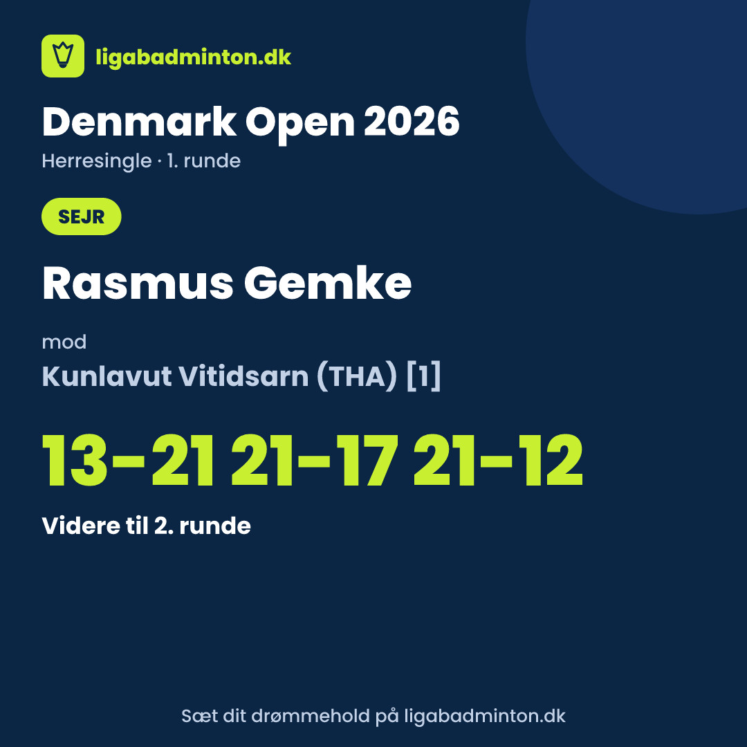 Gemke vendte et tabt sæt og sendte verdens nummer 1 ud af Denmark Open
