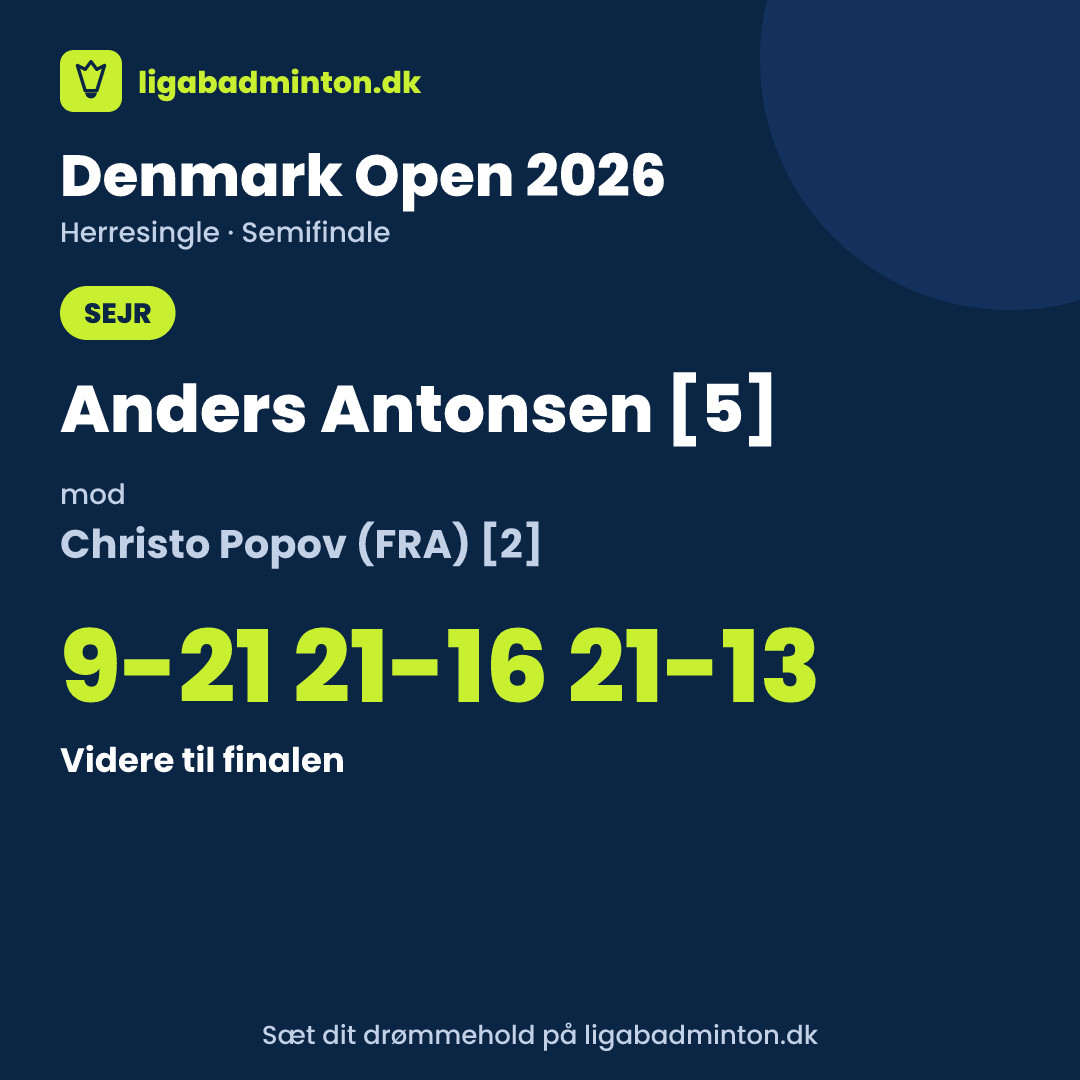 Antonsen tabte første sæt 9-21 og var bagud 6-12, men vendte semifinalen mod Popov
